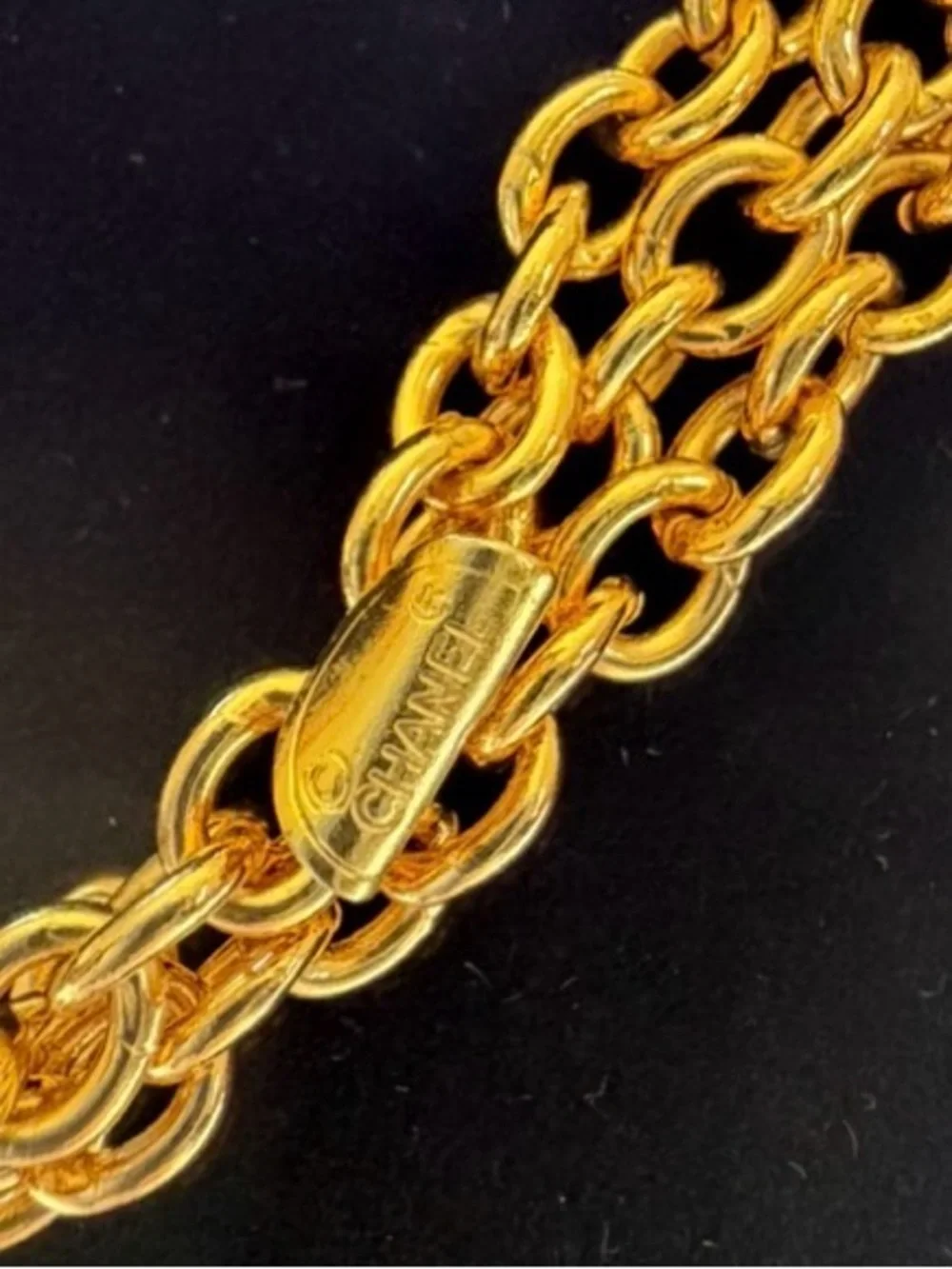 Rare Vintage CHANEL Triple Strand Classic Flap Bag Pendant Necklace